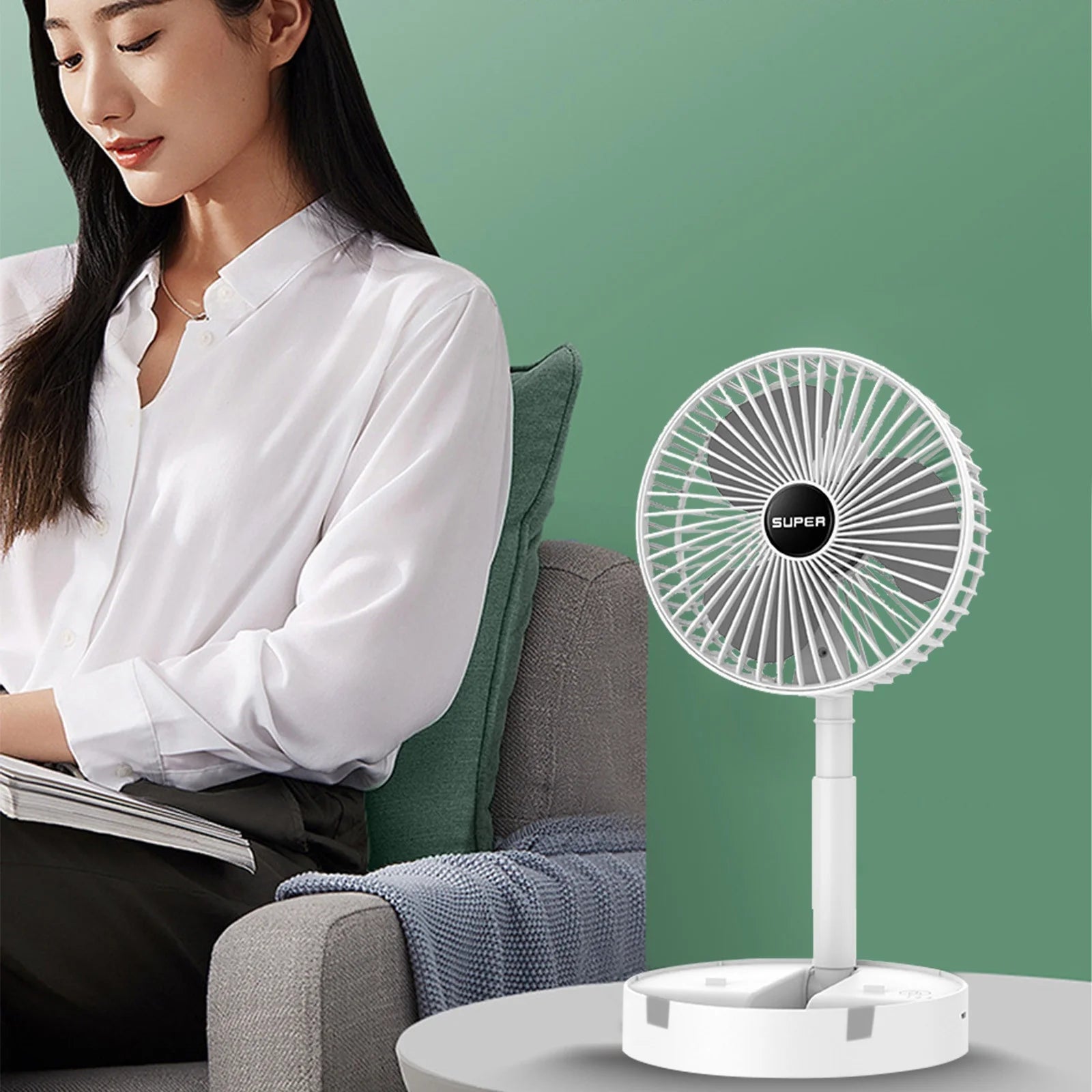 Cooling Stretchable Fan, Fan Portable, 3 Speeds Desktop Table Fan, Plug in Power Fan, Rotation Strong Wind, Quiet Personal Small Fan for Home Desktop Office, White